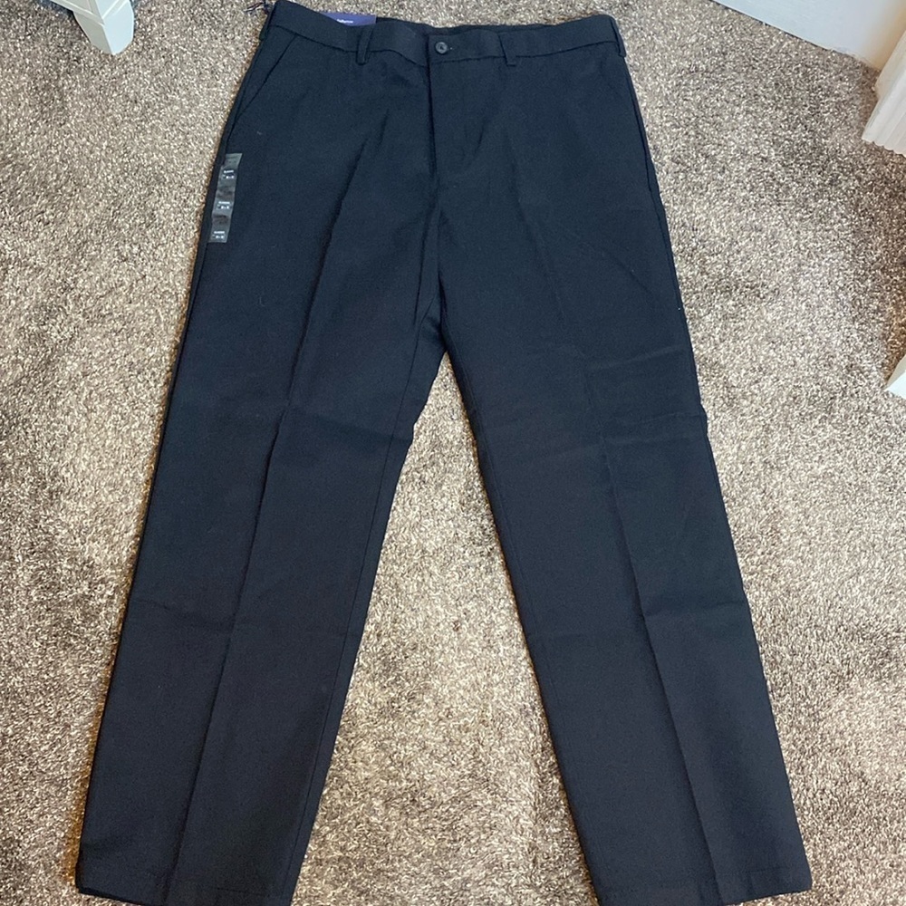 Croft & Barrow Easy Care khaki Classic Fit Flat Front Mens Black Pants 36x32 NWT